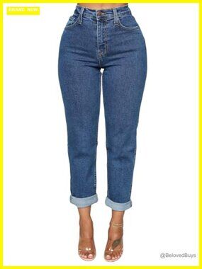 High Rise Ripped Distressed Boyfriend Jeans Stretchy Denim